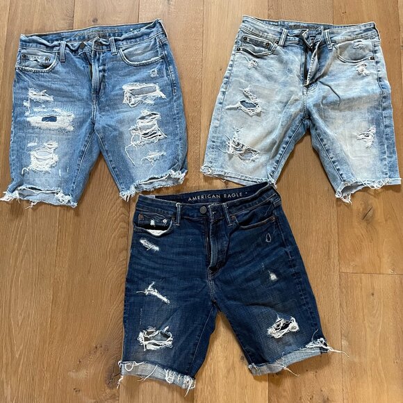 American Eagle Outfitters Jean Shorts - Dark Blue, Light Blue, and Medium Blue - Picture 1 of 7